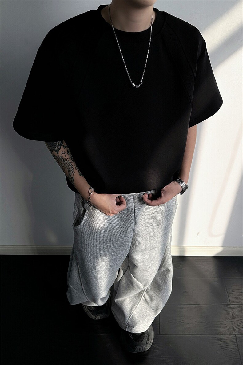 8XL-M美式高街高克重短袖T恤男宽松短款BOXY正肩上衣半袖DX334,男装T恤,电商D206-1