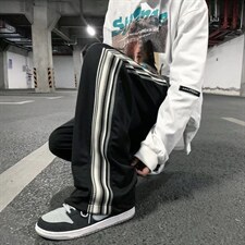 男春季高品质美式ins炸街条纹运动裤直筒宽松垂感休闲长裤Z32P35，男装休闲裤，星座1116-2