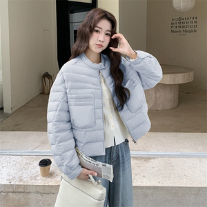 极简风休闲轻羽绒服女2025冬季新款韩系立领保暖白鸭绒百搭厚外套图片
