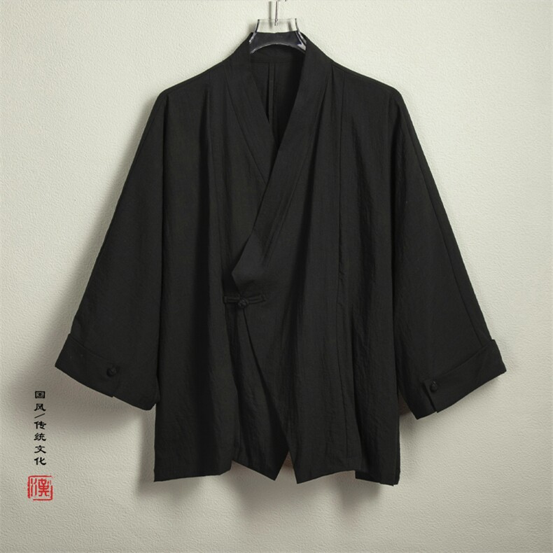 春夏新款风男装改良汉服新中式九分袖外套X06P80,男装民族服装,钱塘802