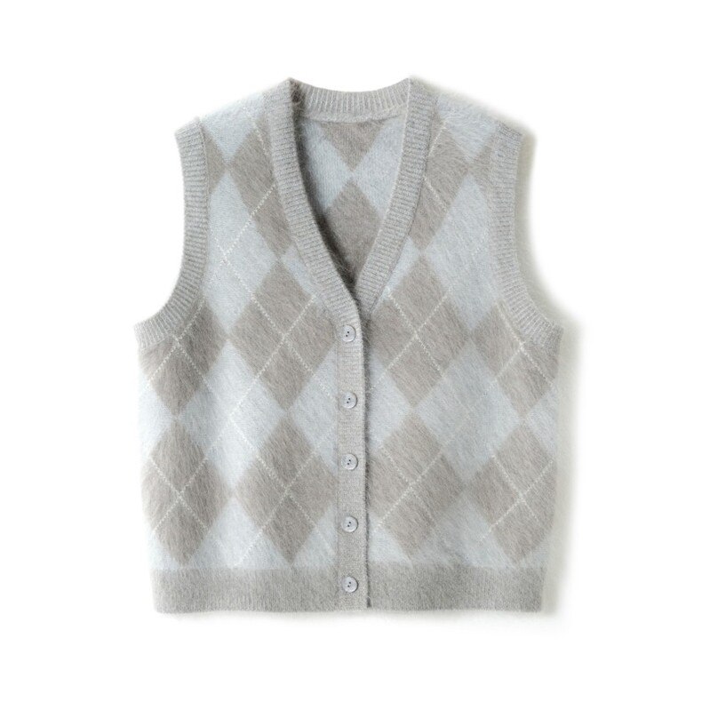2025年秋季时尚百搭通勤简约休闲V领菱形马甲，女装马甲，致织羊绒