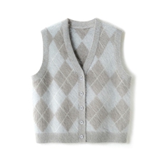 2025年秋季时尚百搭通勤简约休闲V领菱形马甲，女装马甲，致织羊绒