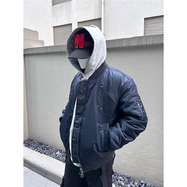 美式高街飞行服夹克外套男秋冬季新款多拉链加厚保暖cleanfit棉服，男装夹克，星座506A