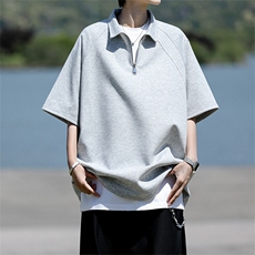8XL-M半拉链t恤短袖POLO衫男款夏季美式翻领宽松大码半袖DT008P45，男装T恤，电商B312