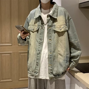 美式复古渐变牛仔外套男春秋工装夹克设计感宽松休闲上衣JK2132