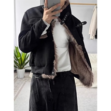 灰色座山雕羊羔毛外套棉服男女冬季加绒加厚保暖美式立领棉衣夹克，男装夹克，四季星座505