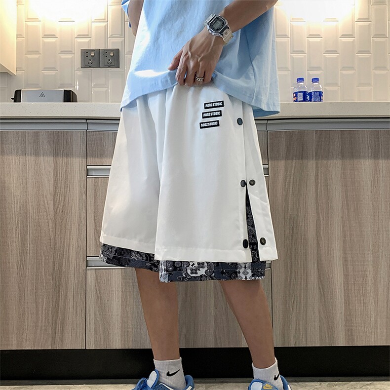 假两件腰果花短裤潮ins排扣裤子男宽松篮球运动五分裤K1000-P28,男装休闲裤,星座512-2