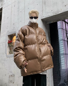 美式复古设计感PU皮棉衣男2024冬季加厚立领棉服外套 W8036-P85图片
