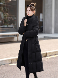 现货2024新款百家好气质收腰长款羽绒服外套女冬季90鸭绒保暖图片