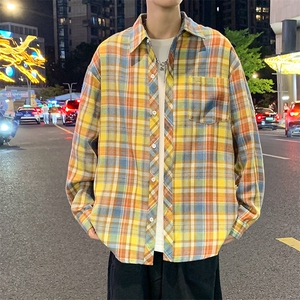 秋季港风格子衬衫宽松外套男女衬衣百搭格子外套CS2428 P35图片