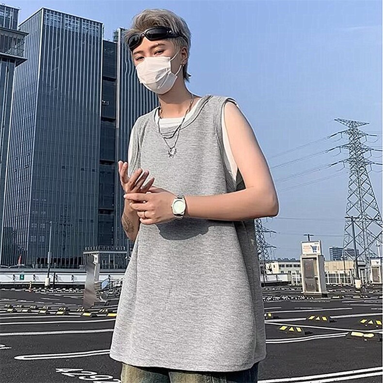 2025夏假两件坎肩背心痞帅美式健身无袖男t恤宽松BX19P22,男装背心/马甲,星座1108