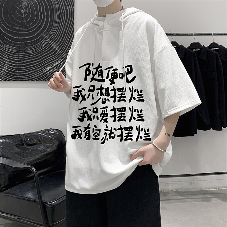 LD54371-P45NASA连帽短袖t恤男大码胖子带帽五分袖中袖,男装T恤,电商A040