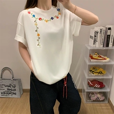 万针全刺绣工艺抖音得物高品质260克重磅纯棉双纱美式高街短袖T恤，男装T恤，电商A486-1