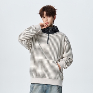 春季宽松条纹半拉链连帽假两件卫衣休闲百搭上衣XZ309 W8012 P60图片
