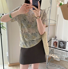 波点拼色圆领短袖针织T恤女25夏季薄款打底宽松短款，女装针织衫/毛衣，臻纶羊绒