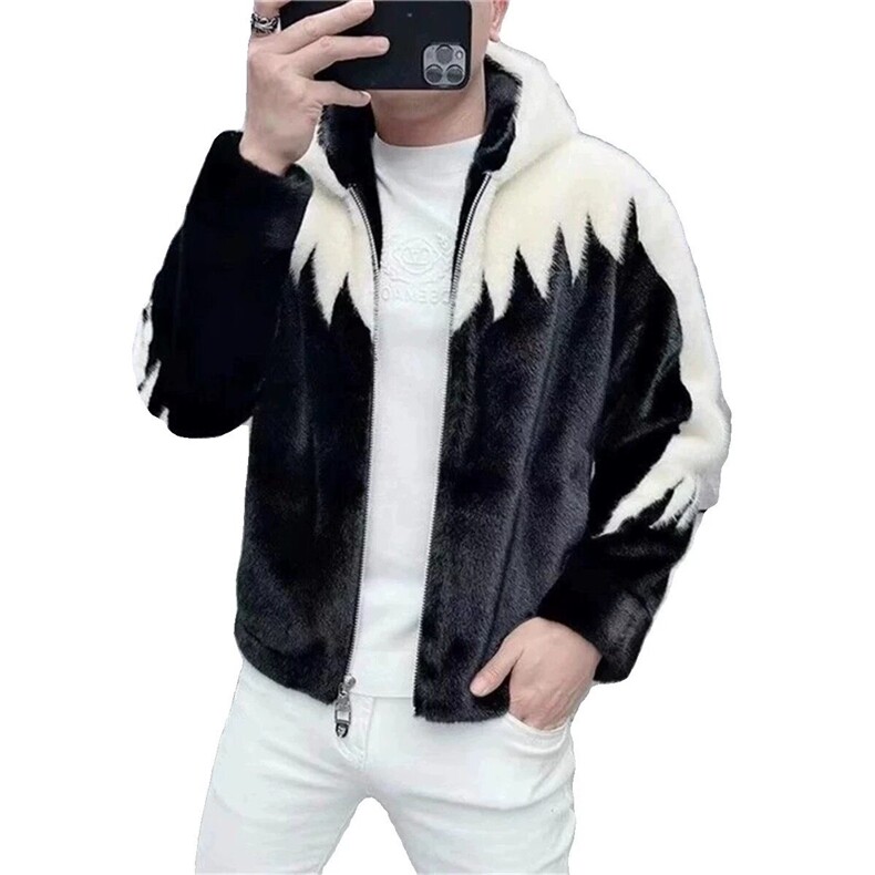 冬季新款金貂绒连帽皮毛一体仿貂皮大衣男休闲夹克皮草保暖外套男,男装棉衣,星座613