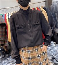 2021秋季新款欧洲站长袖口袋蝴蝶结气质纯色百搭显瘦时尚衬衫，女装衬衫，L·H·X