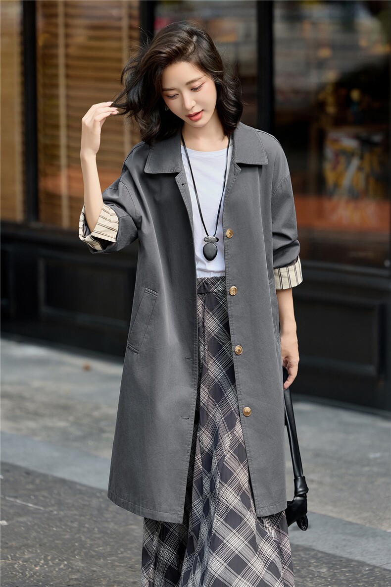 风衣外套女2025秋季新款时尚设计感季带长款外套,女装风衣,英标秀（1C119）