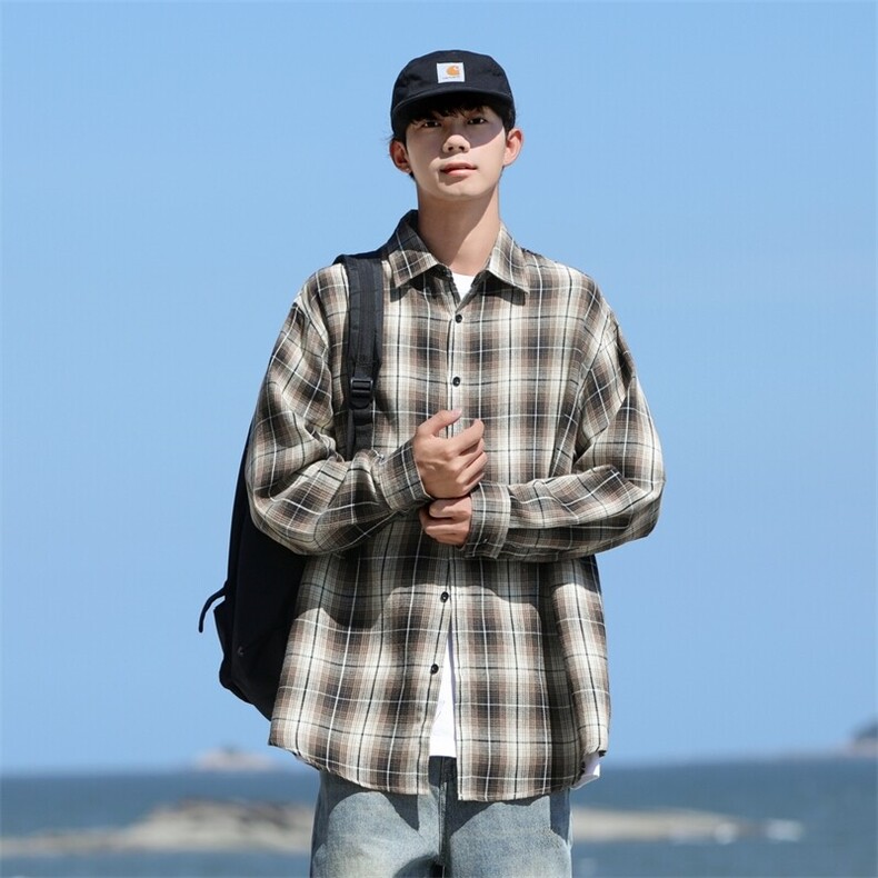 25年春季格子衬衫长袖大码宽松落肩现货DS-C323-1-2380-特批30,男装衬衫,电商C323-1