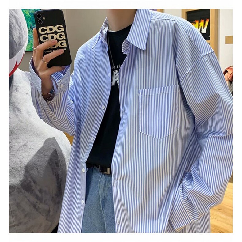 GS508P45男士夏季港风潮流条纹宽松休闲外套韩版日系百搭帅气衬衣,男装衬衫,星座1108-5
