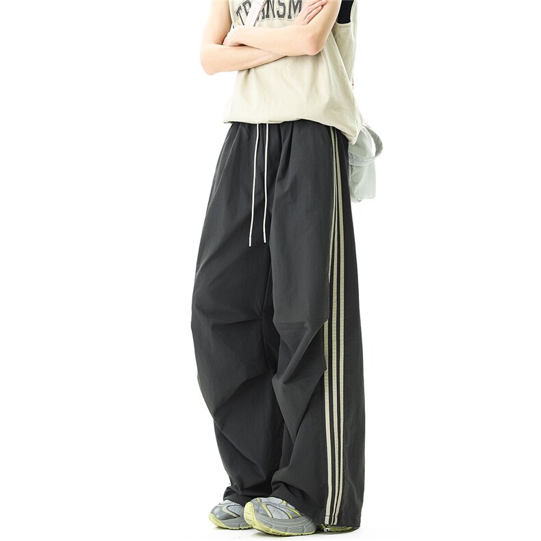 美式复古三条杠阔腿运动裤速干伞兵裤休闲裤5XZ502-K827-P55控79，女装休闲裤，星座502