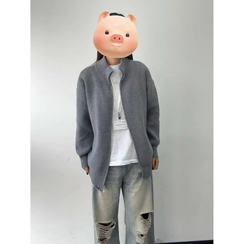 立领拉链毛衣外套开衫男秋季设计感纯色修身美式复古针织衫潮牌,男装针织衫/毛衣,星座218-8