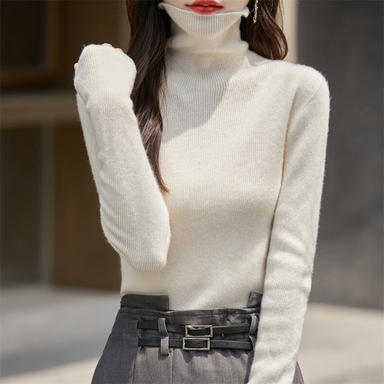时尚修身堆堆领女士衫优雅百搭舒适保暖,女装羊绒衫,昭美羊绒