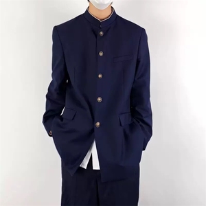 新中式中山装纽扣西服夹克男装痞帅春秋休闲风立领西装外套潮图片