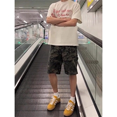 美式斜切迷彩短裤男款夏季潮牌复古高街工装裤子休闲弯刀五分中裤，男装牛仔裤，星座603-2