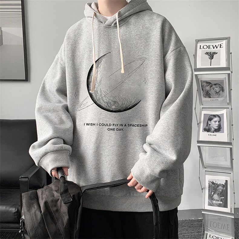 月亮卫衣男款春秋季美式oversize潮牌学生上衣服重磅连帽宽松外套,男装卫衣,电商A040