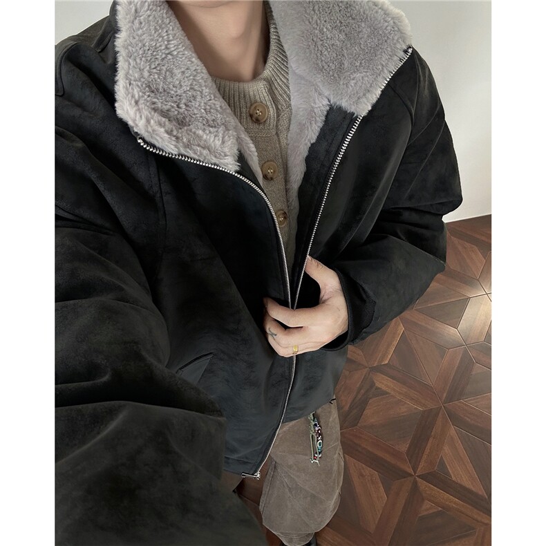 秋冬男士美式高街冬季重磅座山雕貂毛pu皮棉衣男女加厚外套，男装皮衣，电商B319