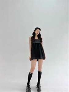 拼接雪纺吊带裙图片