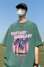 新款夏季潮流做旧水洗百搭印花纯棉圆领短袖T恤T61021P40控58，男装T恤，电商A268A