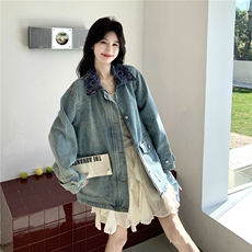 现货2026春装撞色复古牛仔外套2C056-7201-P180控288，女装短外套，2C056