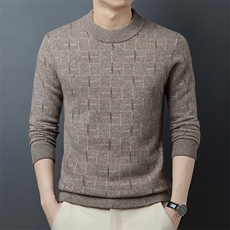 圆领长袖上衣男春秋季2023新款纯色羊毛针织衫休闲中年男士毛衣，男装针织衫/毛衣，电商B212（原钱塘6029）