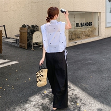 休闲减龄复古衬衫阔腿裤套装女夏2025新款港风复古两件套大方得体，女装套装/套裙，2C135