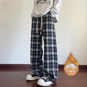 新款加绒加厚银狐绒直筒拖地格子休闲裤男K5653J加绒-特P35控68图片