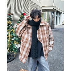 M885TP95毛呢格子外套男港风复古翻领休闲宽松秋冬廓形夹克上衣，男装夹克，电商A170