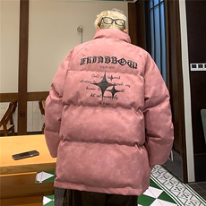 港风PU皮复古做旧可拆卸四芒星胸针设计棉衣男MY77721P128控168，男装棉衣，星座227-7