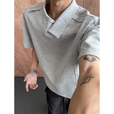 拼接设计休闲古短袖T恤不规则翻领polo衫男女5X3030-TP25不，男装T恤，电商A102