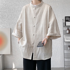 8XL-M风大码夏短袖衬衫男外套棉麻七分袖上衣CS505P60控78，男装衬衫，电商D206-1