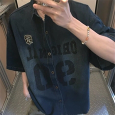 美式复古vintage水洗牛仔短袖衬衫设计感宽松休闲衬衣CJ1027，男装衬衫，星座1116A（原606A-3）