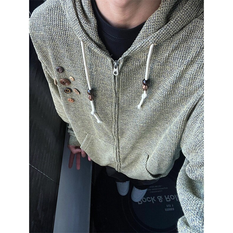美式设计感针织纽扣连帽外套男女小众春秋季慵懒卫衣开衫M655,女装短外套,星座1116A（原606A-3）