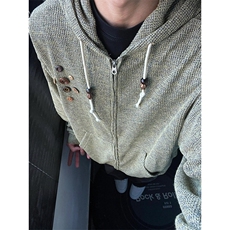美式设计感针织纽扣连帽外套男女小众春秋季慵懒卫衣开衫M655，女装短外套，星座1116A（原606A-3）