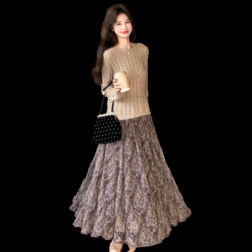 慵懒风碎花两件套套裙2C267-120-P175-K265，女装套装/套裙，茵姿媚