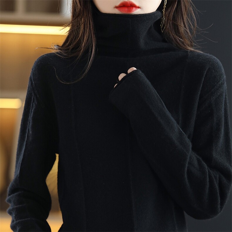 2025年秋季新款白搭女士高领长袖羊毛衫,女装羊毛衫,春贝羊绒