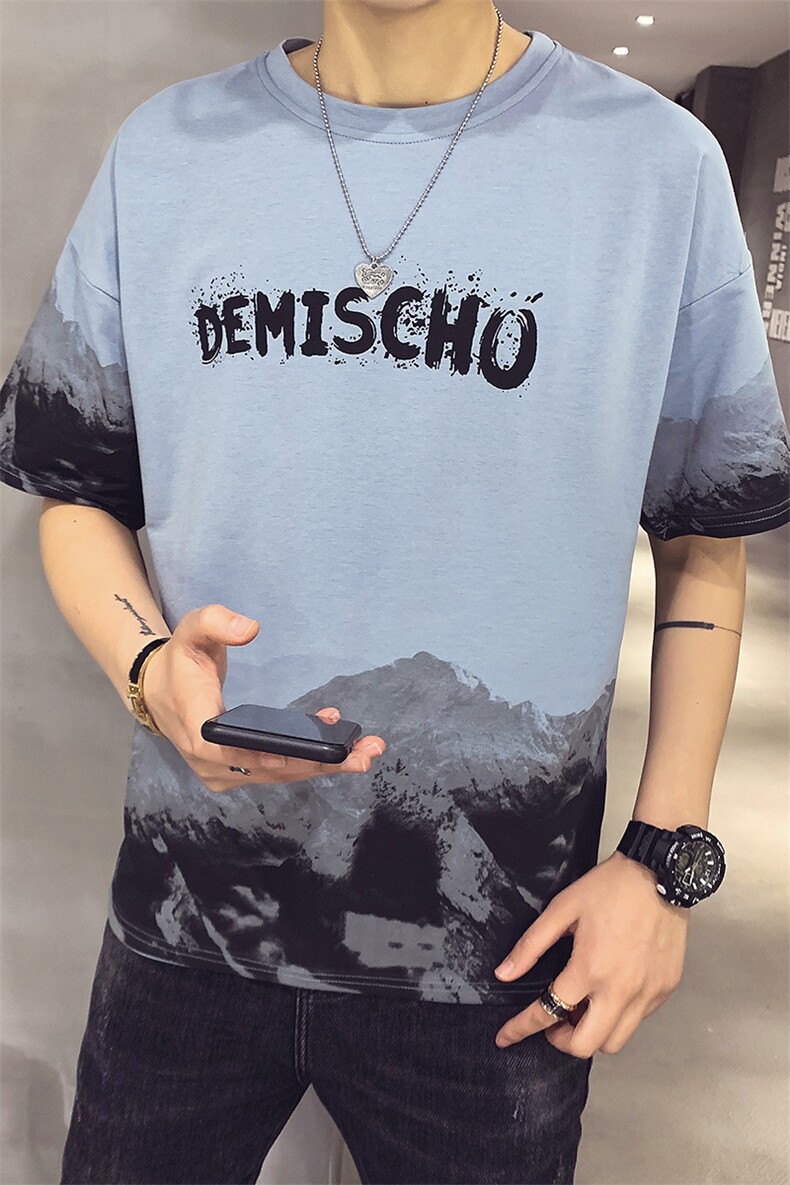 2021夏季短袖T恤男店主风宽松休闲衣服圆领体恤男A313-8326-P45,男装T恤,电商A313
