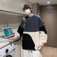 撞色圆领毛衣男春秋季针织衫宽松慵懒风百搭毛线衣外套735/P45，男装针织衫/毛衣，星座506