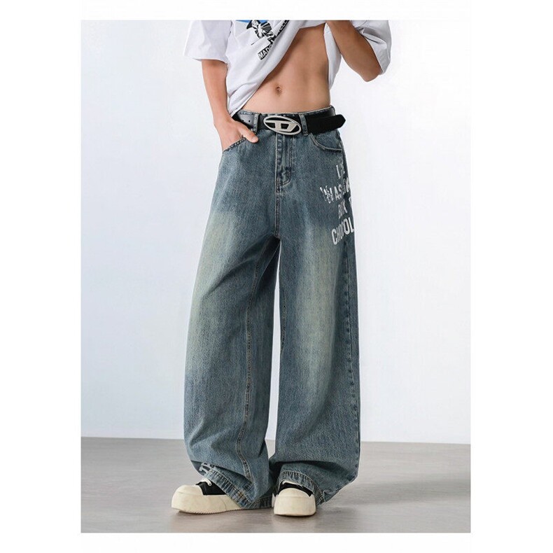 NK5642-P55美式字母印花水洗牛仔裤男女宽松直筒潮流休闲长裤子，男装牛仔裤，电商A306-2