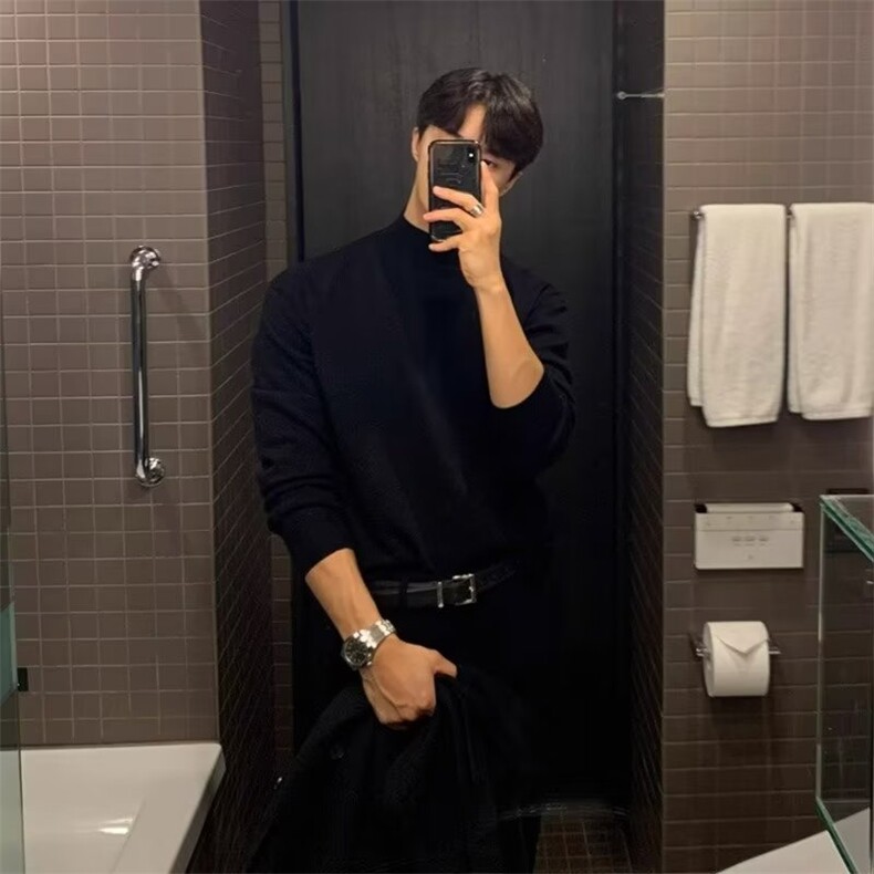美拉德咖色德绒打底衫男秋冬加绒加厚保暖卫衣内搭半高领长袖T恤,男装针织衫/毛衣,星座1116-2